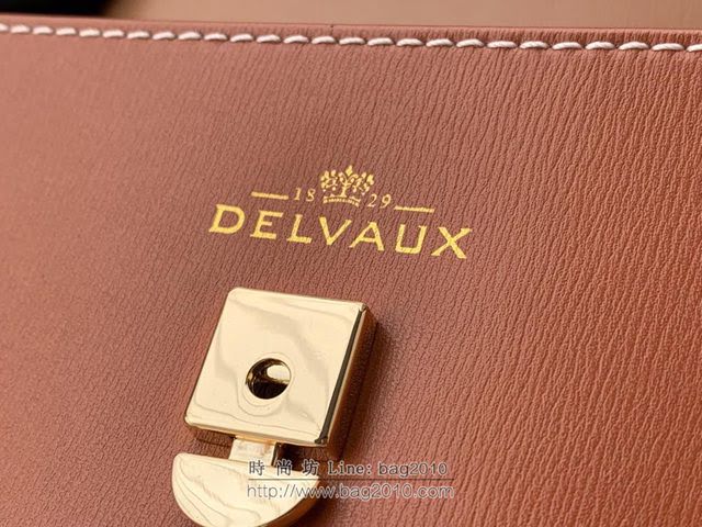 DELVAUX女包 專櫃限量版 tempete系列 拼色焦糖色mini款 原版Box皮 德爾沃女手提包 Mini號手拎包 TP0020晴空藍  fcs1231